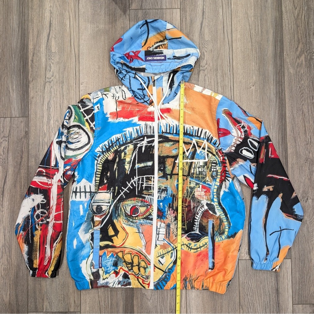 Members Only Basquiat Windbreaker Hooded Jacket Size L Multicolor Graffiti Art - Picture 7 of 10